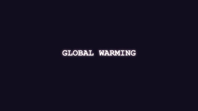 Urgent global warming climate crisis text transmission unscrambling in glowing red digital cipher against a solid black backdrop