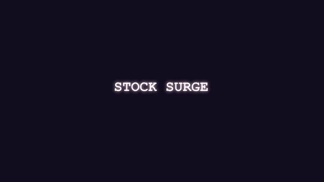 Text sign reading stock surge displayed in white monospace font against a solid dark purple background providing ample copy space for financial design templates.