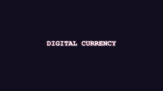 Animated digital currency glowing text with matrix hacker distortion for cryptocurrency documentaries blockchain market analysis trading broadcast news modern decentralized finance looping video clips