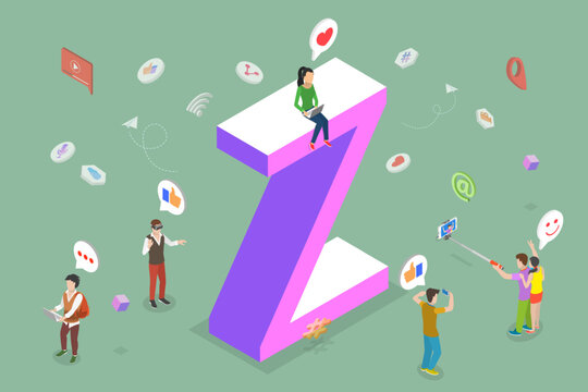 3D Isometric Flat Vector Illustration of Gen Z, Technologically Savvy Generation