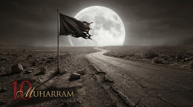10 muharram ashura day Dramatic desert landscape, Muharram celebration, moonlit night, cracked earth nice JPG