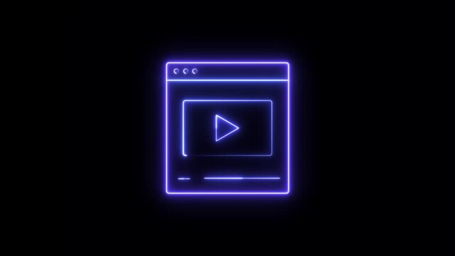 Blue neon browser video player animation with minimalist design and glowing effects. Suitable for web applications, streaming platforms and technology visuals.