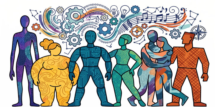Diversity, Inclusion and Body Positivity Concept Illustration Featuring Different Body Types, Gender Equality, Human Identity and Social Representation