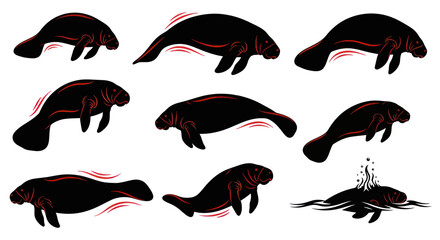 Collection of Manatee Silhouette Illustrations. © bolo