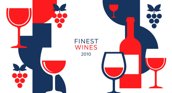 Wine Glasses and Bottle Illustration.
