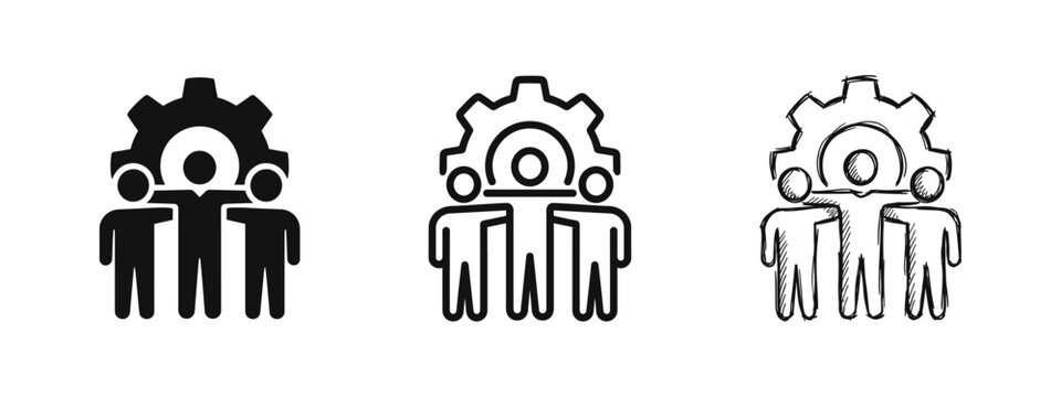 Teamwork and Engineering Collaboration with Gear Icon Set