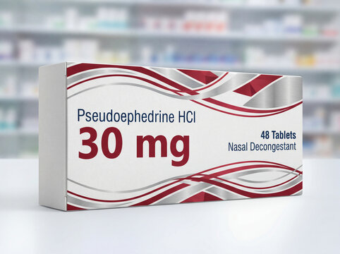 Pseudoephedrine nasal decongestant box for sinus and cold relief