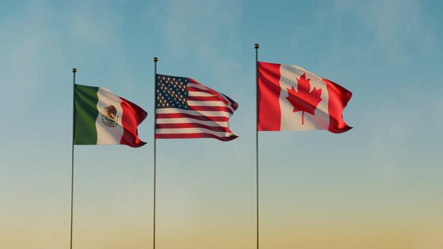 North American usa, canadian and mexican flags for football 2026 world soccer