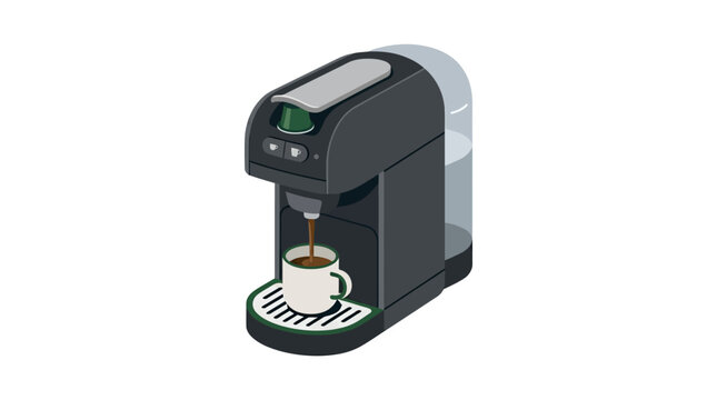 Black coffee maker machine dispensing coffee.