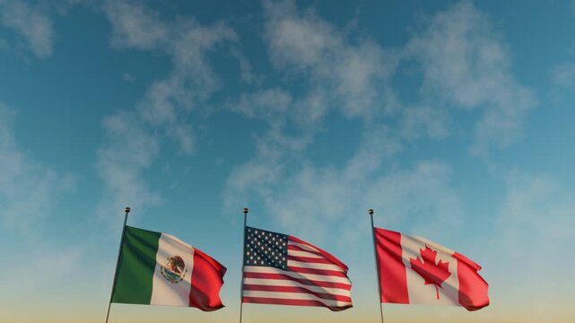 Waving flags of mexico united states and canadian 2026 soccer world sport events