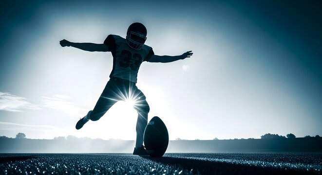 American football kicker in action dramatic silhouette of player during game