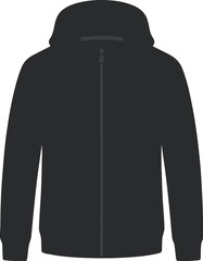 Black hooded sweatshirt vector, dark gray full-zip hoodie, casual outerwear apparel template, blank garment design for branding and mockups © Dylan
