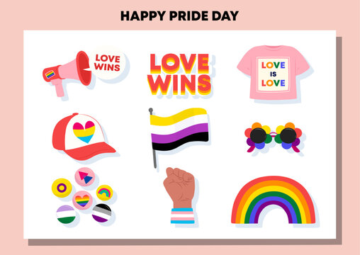 Love wins rainbow sticker pack for pride celebration theme