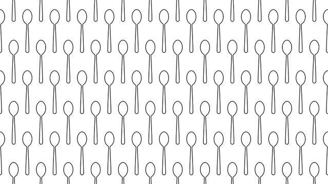 Seamless repeating pattern of stroke-outline spoon illustrations in clean line art style on a transparent background for kitchen themes, restaurants, food branding, and packaging. Spoon pattern.