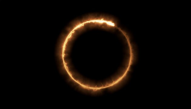 Glowing ring of fire circular flame frame effect on black background　黒背景に激しく燃え上がる炎のリング 円形の火炎フレーム エフェクト　イラスト