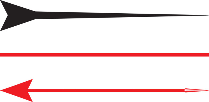 Black and red arrow vector icons with straight line for directional navigation and graphic design elements