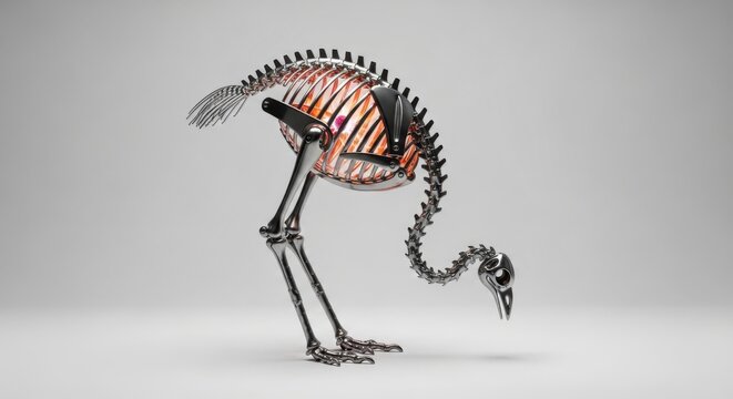 Ostrich skeleton, bird bones, animal anatomy, wildlife illustration