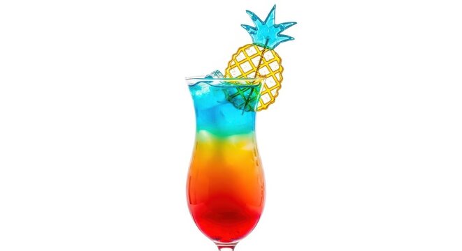 Colorful tropical cocktail, orange red drink, blue top, umbrella