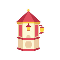 Colorful cartoon style tower with red roof. © Surya