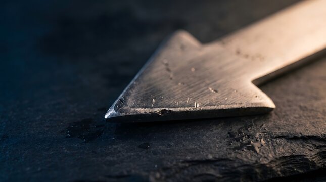 Metallic backward arrow symbol on damp grunge background