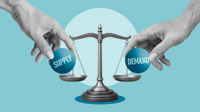 Supply and demand balance concept illustrating market equilibrium, price formation, economic stability, resource allocation and business decision making in competitive markets