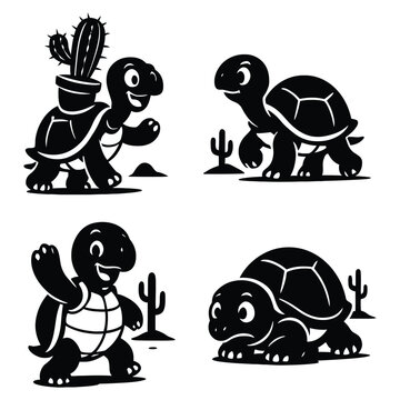 Cute cartoon turtle illustration with animals in a fun zoo style drawing featuring a cute wild nature comic character design