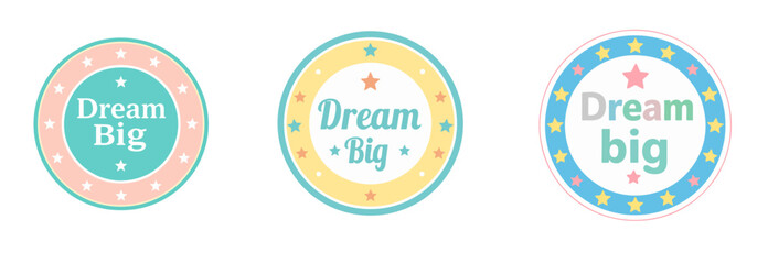 Obraz premium Colorful motivational badge set with playful typography and cheerful accents. Great for education projects, achievement rewards, planners, children's designs, and inspiring campaigns.