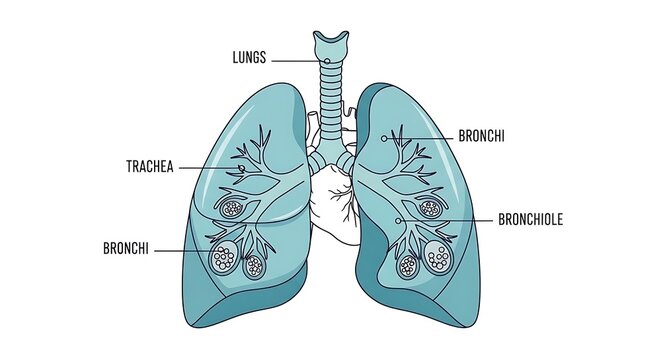 Human respiratory system anatomical diagram with labels.