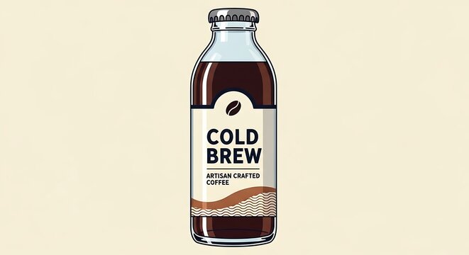 Cold brew coffee bottle with label design.