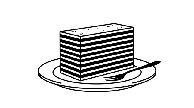 Sliced Indonesian layered cake lapis legit engraving illustration.