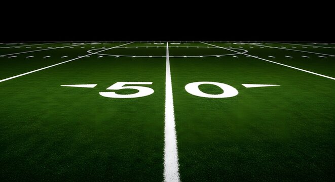 Football field yard lines 50 yard line view sports photography