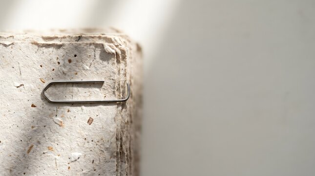 Close up of thick recycled paper pile with clip
