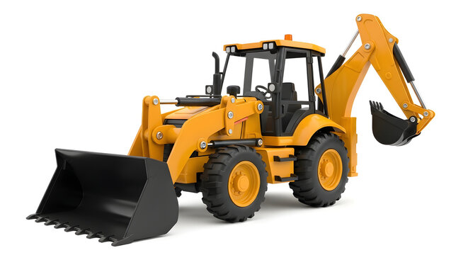Yellow backhoe loader working on construction site