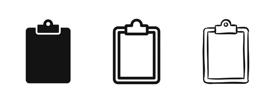Clipboard Icon Set for Tasks and Lists in Solid, Outline, and Hand-Drawn Sketch Styles Vector Illustration