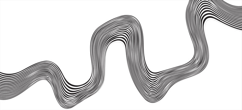 Black on white abstract perspective line stripes with 3d dimensional effect isolated on white.
