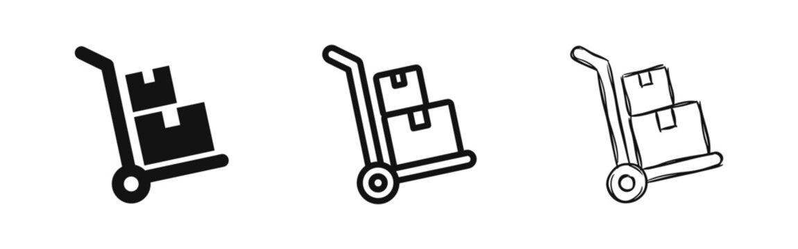 Hand truck and cardboard boxes icon set - Delivery, logistics and warehouse equipment