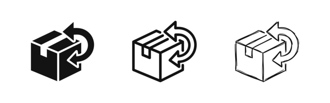 Return parcel box icon - E-commerce delivery, refund and logistics exchange symbol