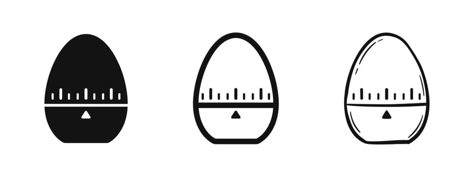 Kitchen Egg Timer Icons Set, Mechanical Countdown Clock for Cooking and Baking, Minimalist Vector Illustration