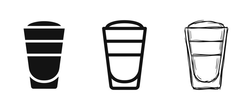Layered Shot Glass Drink Icon Set - Flat, Outline, and Artistic Sketch Style