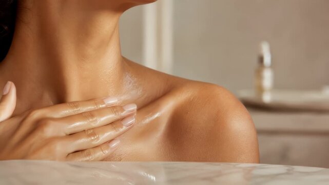 Luxurious skincare routine showcasing closeup of woman�s radiant skin, beauty, and wellness for ultimate relaxation in bath time
