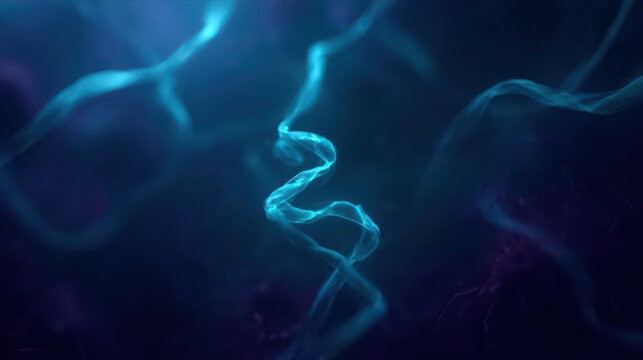 Glowing Cyan Filoviruses in Dark Microbial Environment: Detailed Digital Rendering for Scientific and Medical Visuals