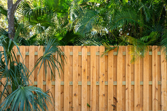 Wooden fence surrounding private property grounds for backyard protection and privacy in southern Florida