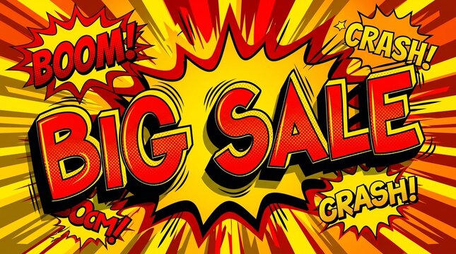 Pop art big sale vector background with explosion dynamic lines