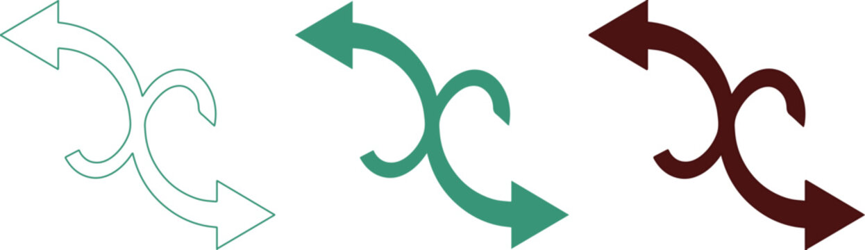 Intertwined Arrows Vector Set, dynamic exchange and connection symbols. Green, teal, and brown arrow icons, representing process flow, data transfer