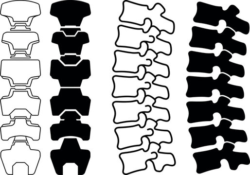 Set of human spinal column vertebrae bone icons with vertebrae backbone skeleton orthopedic