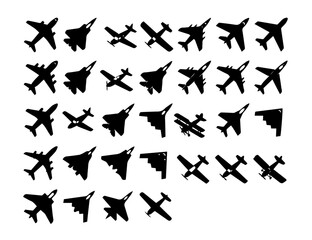 Fototapeta premium Airplane silhouettes set . Vector military jet and commercial plane.
