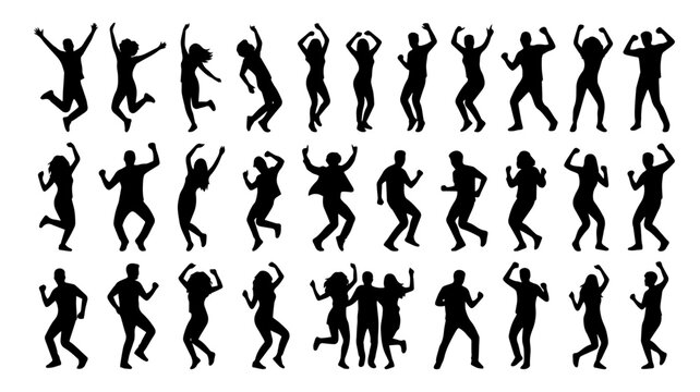 Dancing people silhouette vector set with energetic party and celebration poses