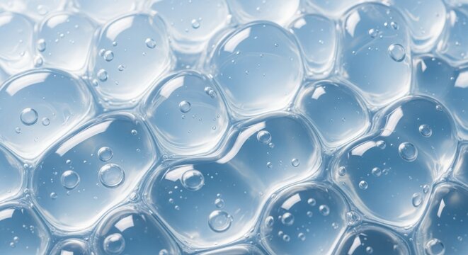Macro detail of transparent gel spheres with internal bubbles