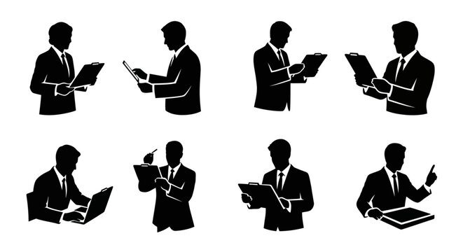 Business people silhouettes working with documents and laptops
