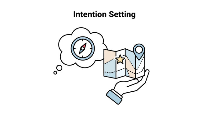 Hand Holding Map with Compass in Thought Bubble, Intention Setting Concept